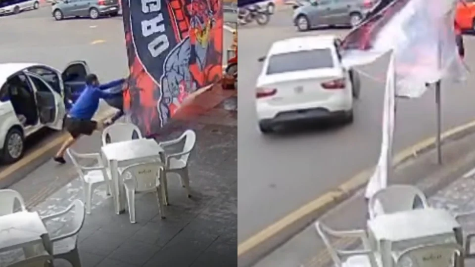 Homens encapuzados arrancam e rasgam bandeira do Flamengo em Manaus; veja vídeo