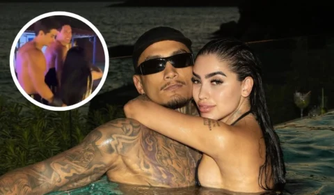 VÍDEO: MC Mirella ‘trai’ Dynho Alves após dar beijo triplo em festa no Rancho do Maia; marido se pronuncia