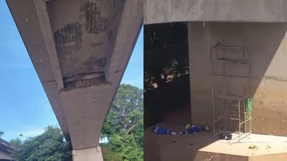 VÍDEO: trabalhadores são flagrados embaixo de ponte com risco de desabamento no Rio Candeias