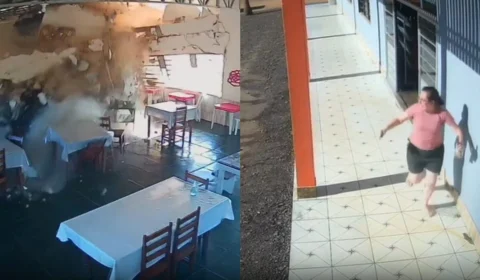 VÍDEO: carreta perde o controle após colidir com caminhão e destrói restaurante na BR-174