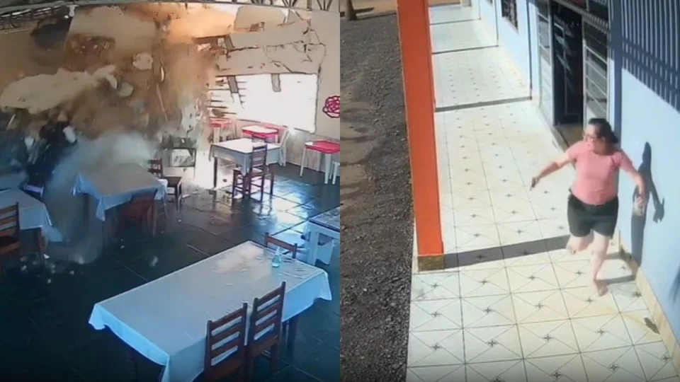VÍDEO: carreta perde o controle após colidir com caminhão e destrói restaurante na BR-174