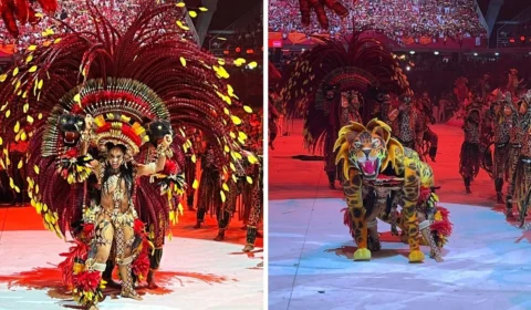 Isabelle Nogueira se transforma em Tapiraiauara na primeira noite do Festival de Parintins