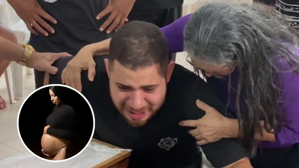 ‘Olha meu amor, nossa família’: pai de bebê se desespera em velório de grávida morta em acidente em Manaus