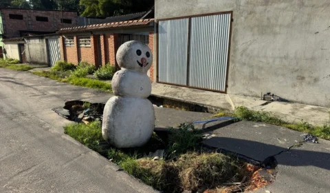 Neve em Manaus? Bonecos viram protesto inusitado contra buracos em Manoa