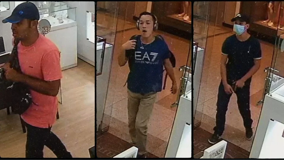 Força Tática da PM divulga foto de trio suspeito de assaltar joalheria em shopping de Manaus