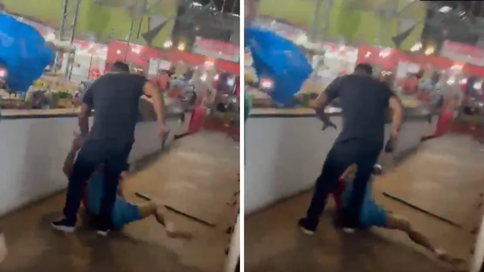 VÍDEO: Homem tenta matar ex-cunhado a facadas em feira no AM por ciúmes