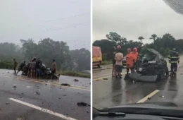 Carro fica destruído em grave acidente registrado na rodovia AM-070 durante temporal