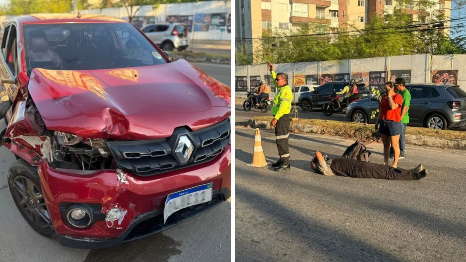 Motociclista é atingido por carro ao fazer retorno irregular na André Araújo, em Manaus; veja vídeo