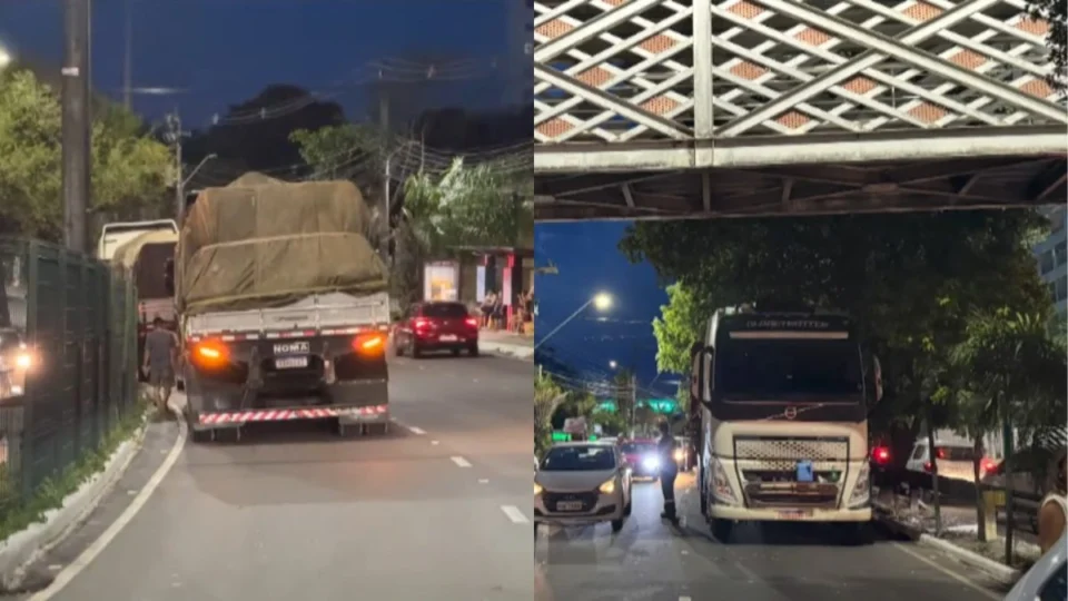 Trânsito trava em Manaus após carretas com contêineres bloquearem via movimentada