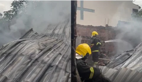Incêndio atinge casa e destrói galpão de tecidos na zona Norte de Manaus
