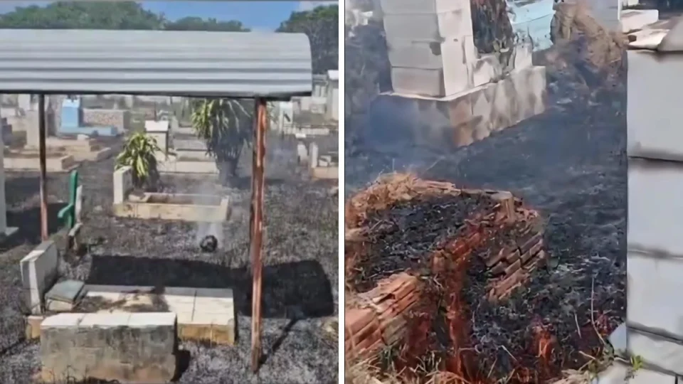 Velas acesas causam incêndios em cemitério de Manaus; veja vídeo