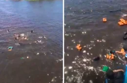 Lancha naufraga e deixa passageiros à deriva no meio do rio, no Amazonas; veja vídeo