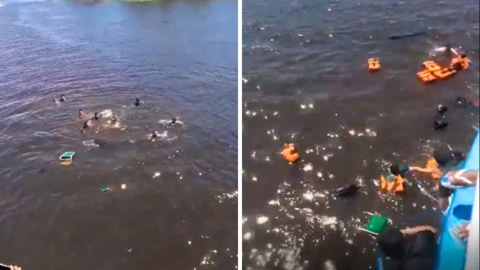 Lancha naufraga e deixa passageiros à deriva no meio do rio, no Amazonas; veja vídeo