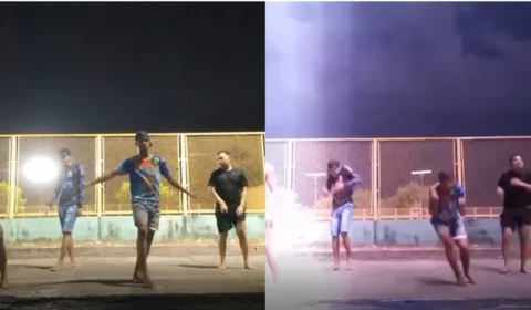 Raio assusta jovens durante ensaio em quadra de Manaus; veja vídeo