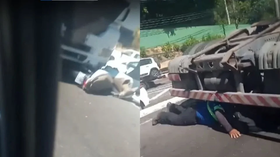 Motociclista vai parar embaixo de caminhão após acidente próximo a Ufam, em Manaus