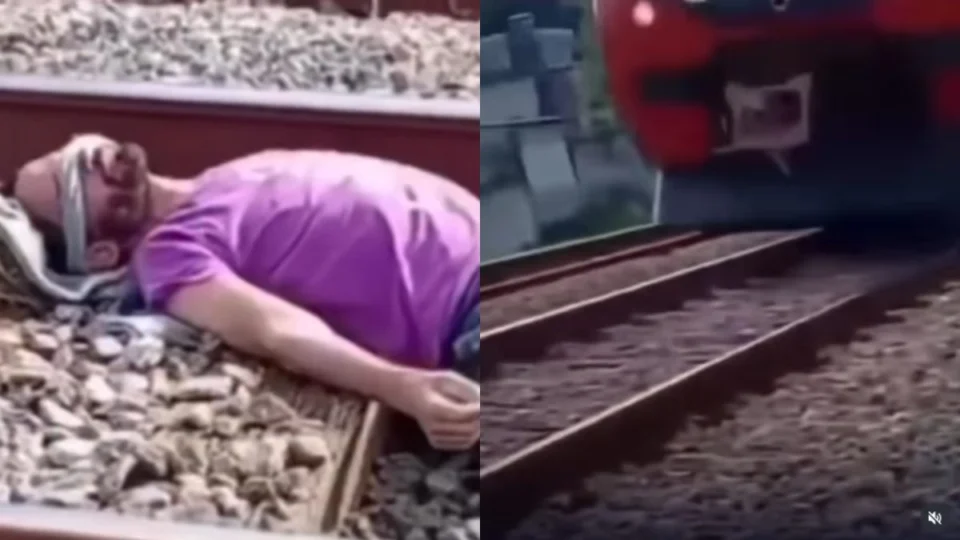 VÍDEO: Homem deita em trilhos com trem se aproximando e câmera flagra segundos de tensão