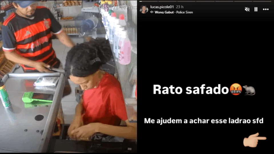 VÍDEO: homem assalta e ameaça com faca sobrinha de influenciador Lucas Picolé em comércio de Manaus