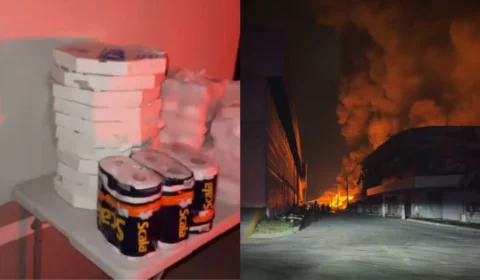 População se mobiliza para ajudar bombeiros durante incêndio em fábrica do Distrito Industrial, em Manaus