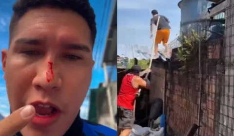 VÍDEO: confusão entre motoboy e funcionário em padaria termina com agressão e fuga pelo telhado em Manaus