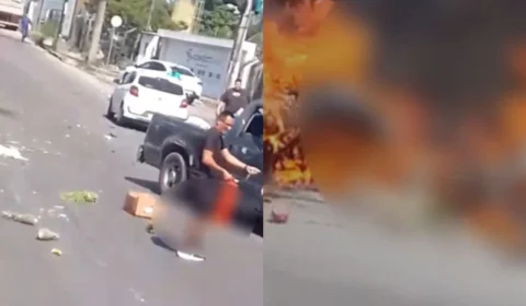 VÍDEO: motociclista morre carbonizado após acidente com picape na contramão na avenida Buriti