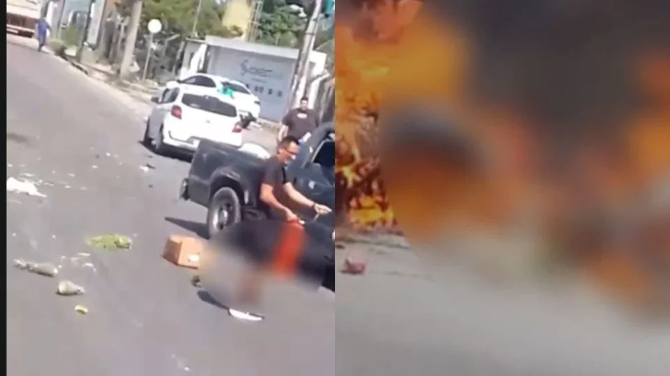 VÍDEO: motociclista morre carbonizado após acidente com picape na contramão na avenida Buriti
