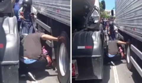 VÍDEO: Motociclista fica preso entre dois caminhões em colisão na zona leste de Manaus
