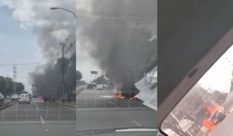 Veículo de empresa de alimentos pega fogo na avenida Carlos Pereira de Melo