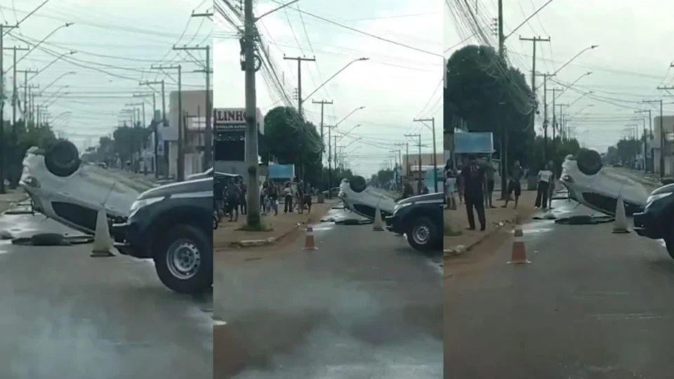 Jovem de 19 anos capota carro após tentar passar semáforo em avenida de Boa Vista