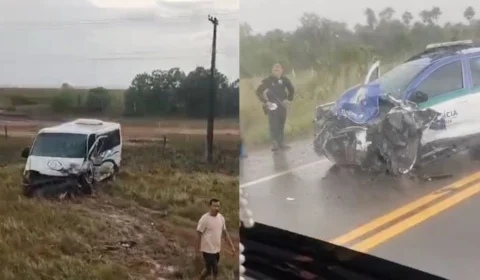 Viatura da PMRR colide com van intermunicipal na BR-174