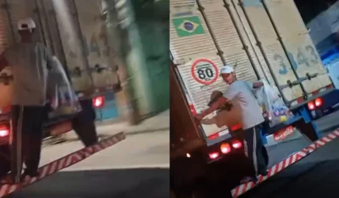 VÍDEO: homem é filmado em ‘carona’ na traseira de carreta em Manaus