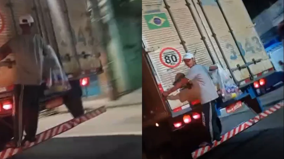 VÍDEO: homem é filmado em ‘carona’ na traseira de carreta em Manaus