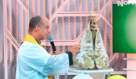 Imagem peregrina de Nossa Senhora de Nazaré visita sede da TV Norte SBT Pará