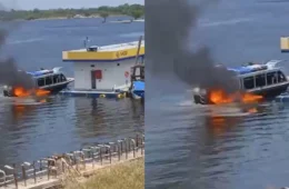 VÍDEO: lancha de turismo pega fogo durante abastecimento no Amazonas
