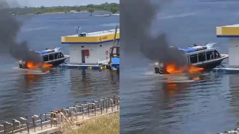 VÍDEO: lancha de turismo pega fogo durante abastecimento no Amazonas