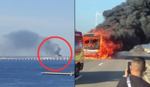 VÍDEO: ônibus pega fogo na ponte Rio Negro e assusta motoristas em Manaus