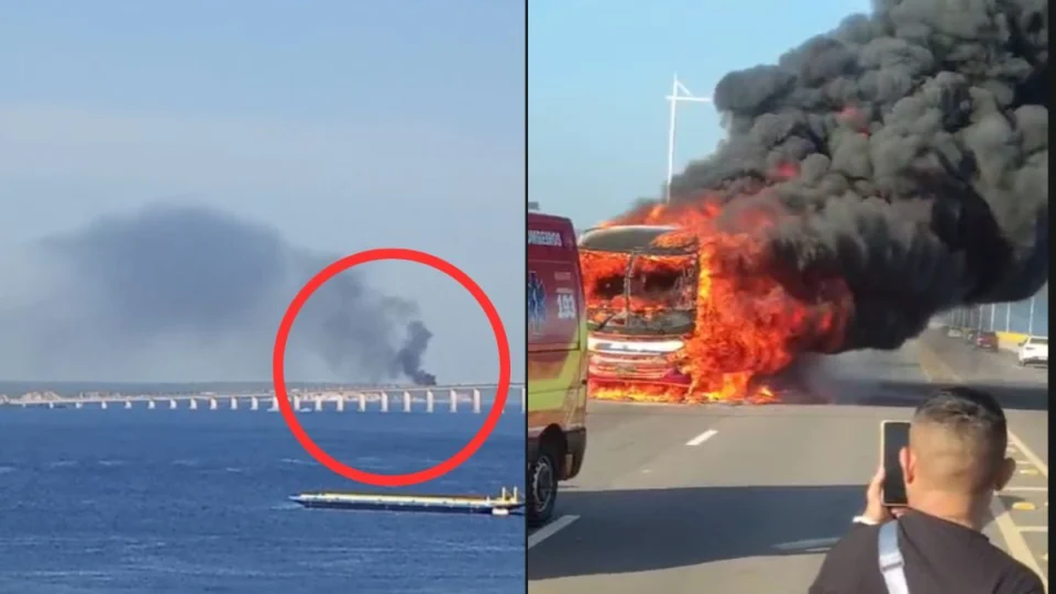 VÍDEO: ônibus pega fogo na ponte Rio Negro e assusta motoristas em Manaus