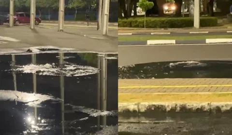 DENÚNCIA: Esgoto transborda e causa mau cheiro em praça Fábio Paracat