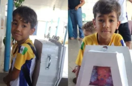 VÍDEO: Menino de 8 anos leva mochila em formato de caixão para escola em homenagem ao pai falecido