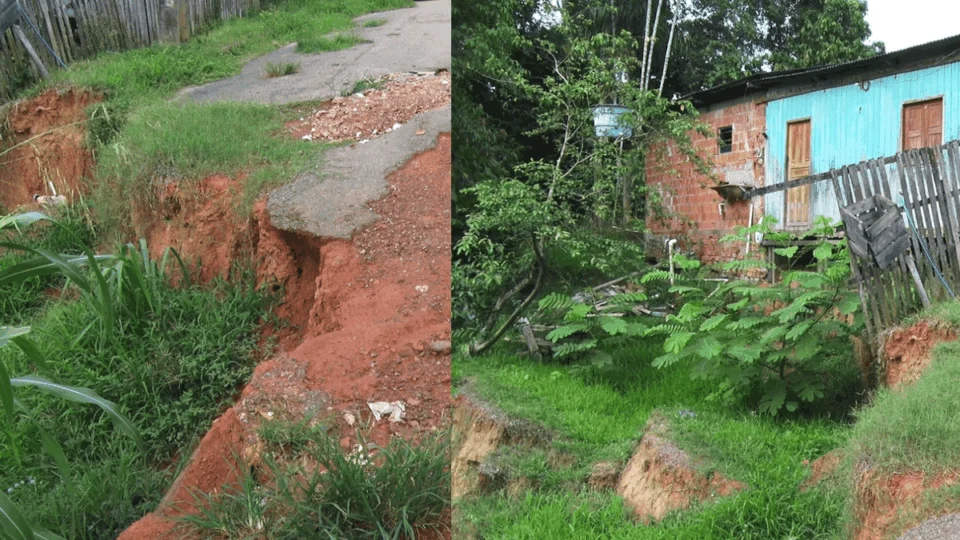 Casas desabam após desmoronamento de rua no Acre; moradores cobram prefeitura