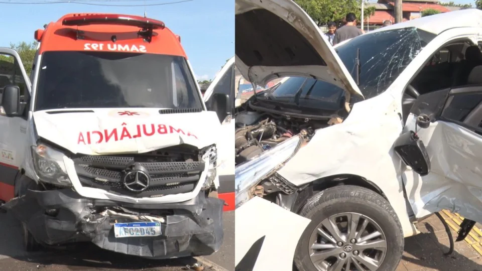 Mulher fica presa às ferragens após bater carro em ambulância