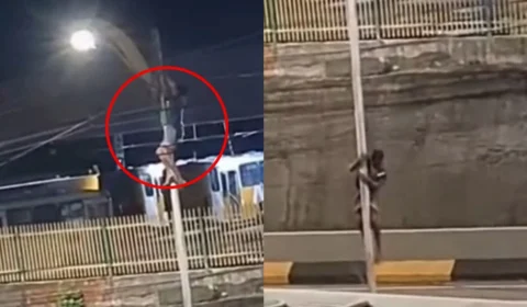 VÍDEO: homem escala poste para furtar fios no bairro São José, em Manaus; veja momento