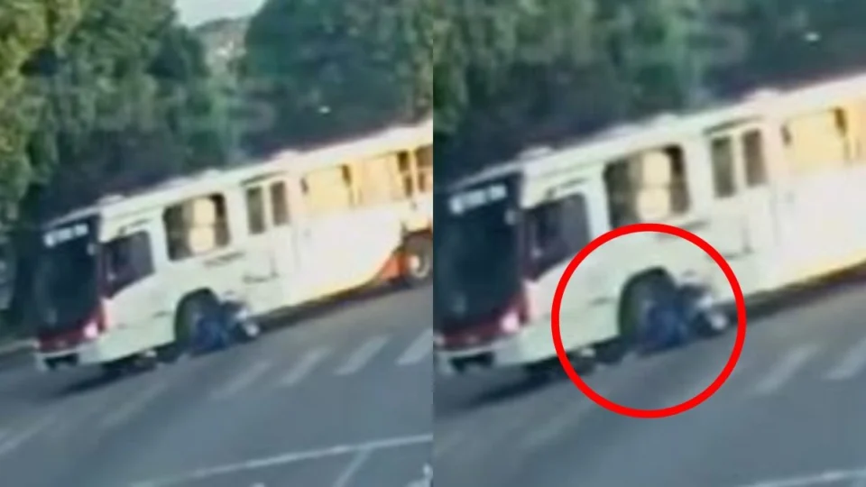 Vídeo mostra momento em que motociclista e garupa são atropelados por ônibus em Manaus
