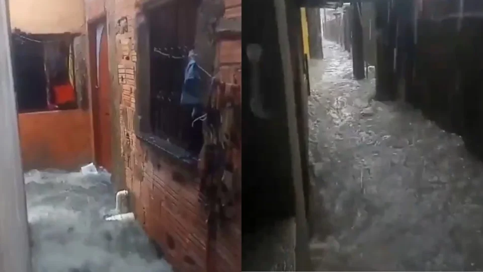 Vídeo mostra beco totalmente alagado em Manaus durante chuva intensa; confira