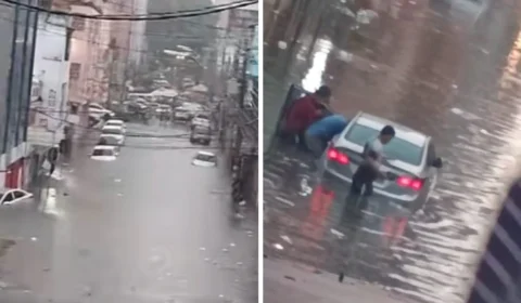 VÍDEO: Temporal em Manaus deixa ruas do Centro alagadas e carros ilhados