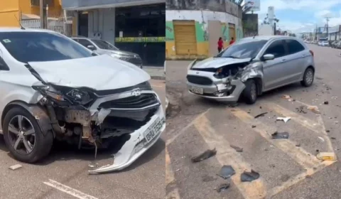 VÍDEO: Motorista fica ferido após colisão entre carros no Centro de Porto Velho