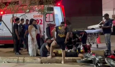 VÍDEO: Casal fica ferido após motocicleta ser fechada por carro no Centro de Porto Velho