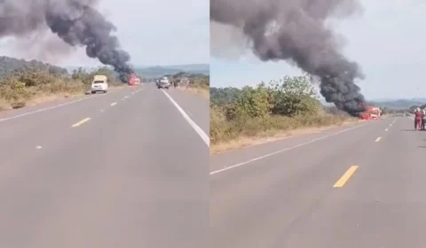 Ambulância pega fogo durante deslocamento entre Pacaraima e Boa Vista