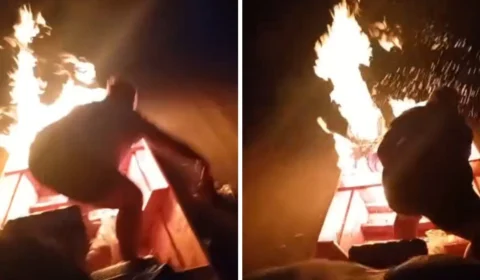 VÍDEO: Rabeta pega fogo no meio da noite e passageiras entram em desespero