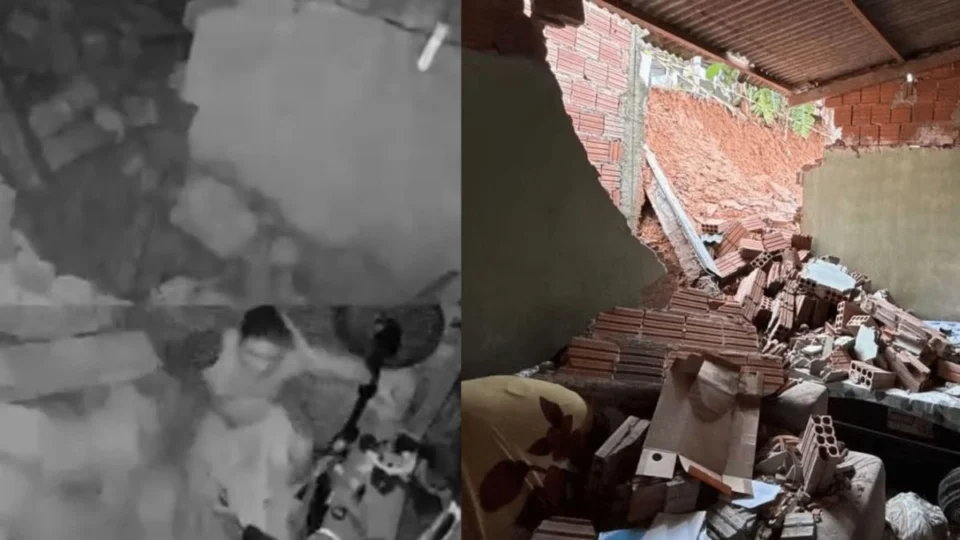 Morador escapa por pouco após parede desabar durante forte chuva em Rio Branco; veja o vídeo