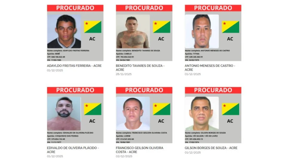 Governo federal lança lista vermelha e Acre indica oito criminosos de alta periculosidade; VEJA